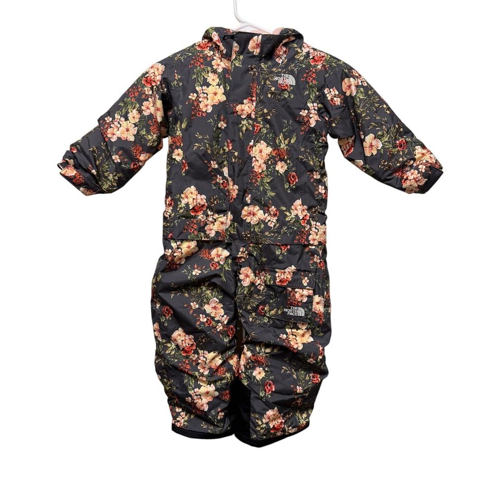 North Face Jumpsuit Gray w/ coral floral design Snow suit Sledding Size:  3T